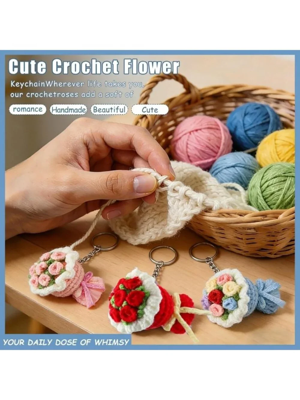 Handmade Crochet Flower Keychain Set - 10 Pcs Bag Charm for Gifts & Decor